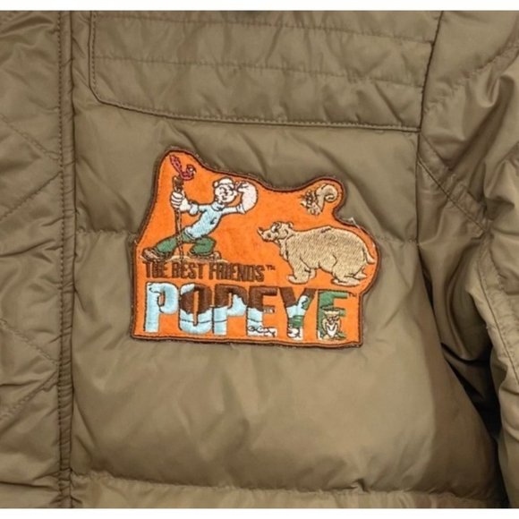 Popeye Jacket King Features Syndicate Puffer Down Embroidered Kids Tan Youth L - Picture 2 of 15